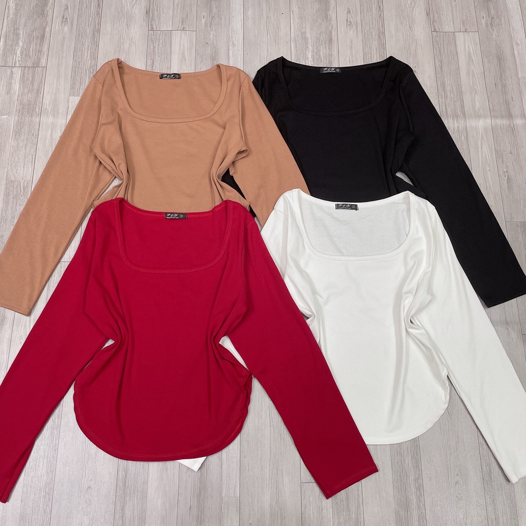 Áo thun croptop bigsize nữ, Áo tay dài cổ vuông oversize vạt bầu 60-95kg TD5