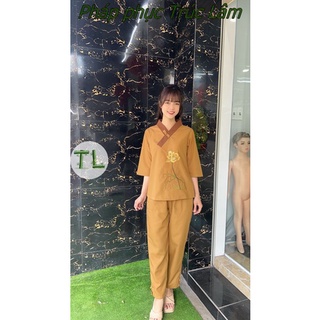 Áo lam đi chùa - Mẫu lụa 1 nút kate phối