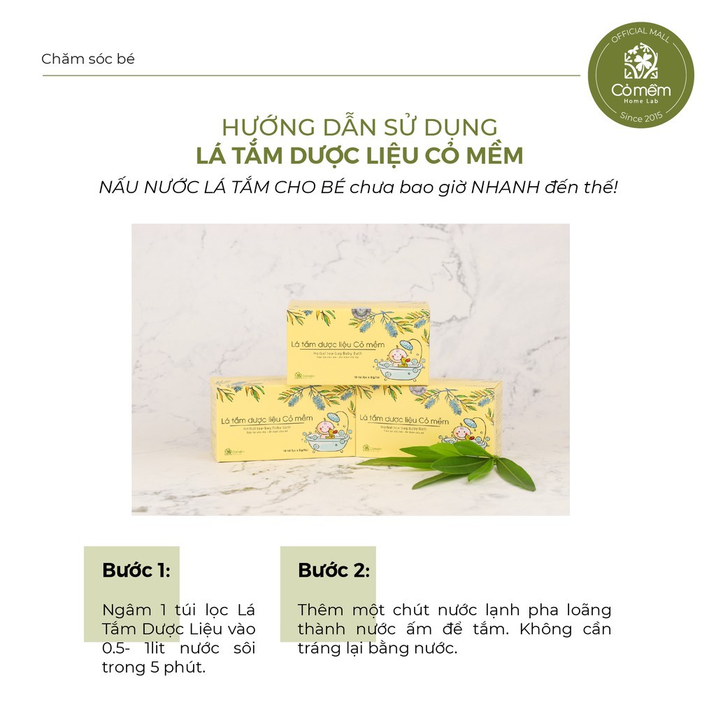 Lá Tắm Bé Sơ Sinh Thảo Dược Ngừa Rôm Sảy Mẩn Ngứa Cỏ Mềm Dạng Túi Lọc 80g - Sản Phẩm Tắm Bé An Toàn Nhất