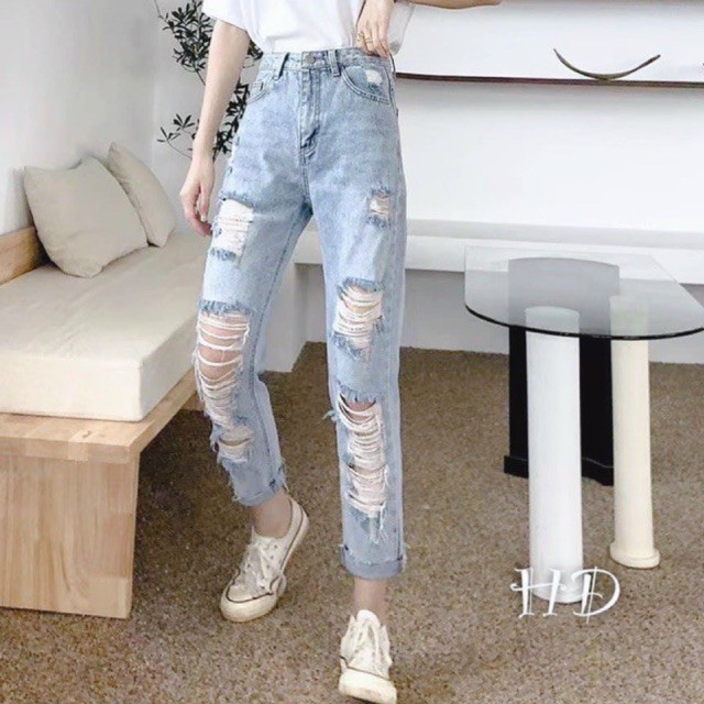 Quần Baggy Jeans Rách dài domii ms38