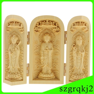 [Szgrqkj] Mới nhất 3 Tượng Phật Khắc Phật Giáo Hộp Tượng Mang Theo Đường Cong Gỗ Thủ Công