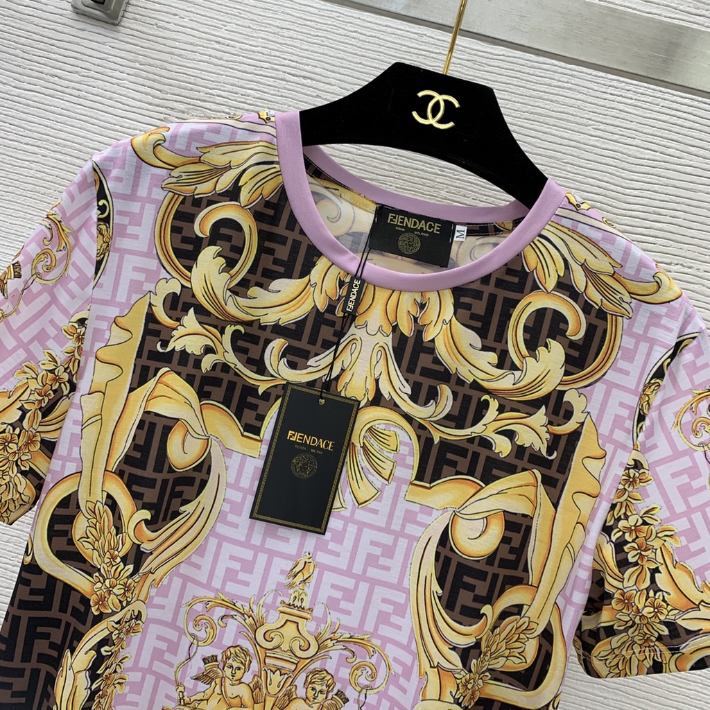 Set quần áo nữ in họa tiết độc đáo thời trang cao cấp Versace x Fendi FD phong cách trẻ trung