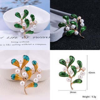 Trâm cài áo hình cành lá đính hạt ngọc giả xinh xắn