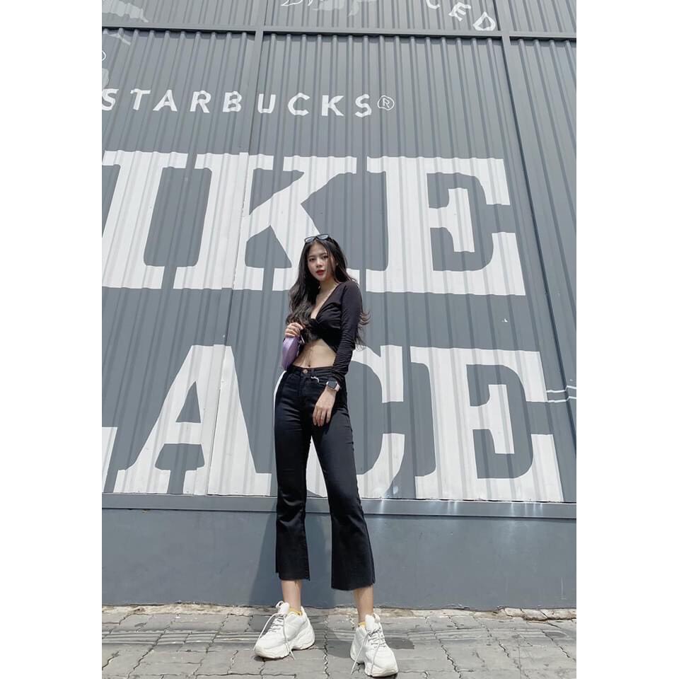 [Mã WASTMAY giảm 15% tối đa 30K đơn 150K] Quần bò ống loe - jean nữ đen trơn basic ống loe lưng cao, cạp cao dễ phối đồ | BigBuy360 - bigbuy360.vn