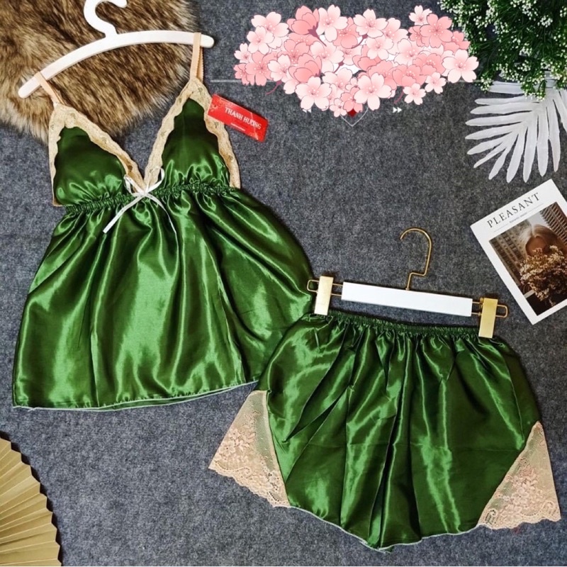 [Có size 71kg] Đồ ngủ sexy nữ/Đồ ngủ bigsize hai dây phối ren chất lụa phi hai dây chất mịn quyến rũ, mã 4