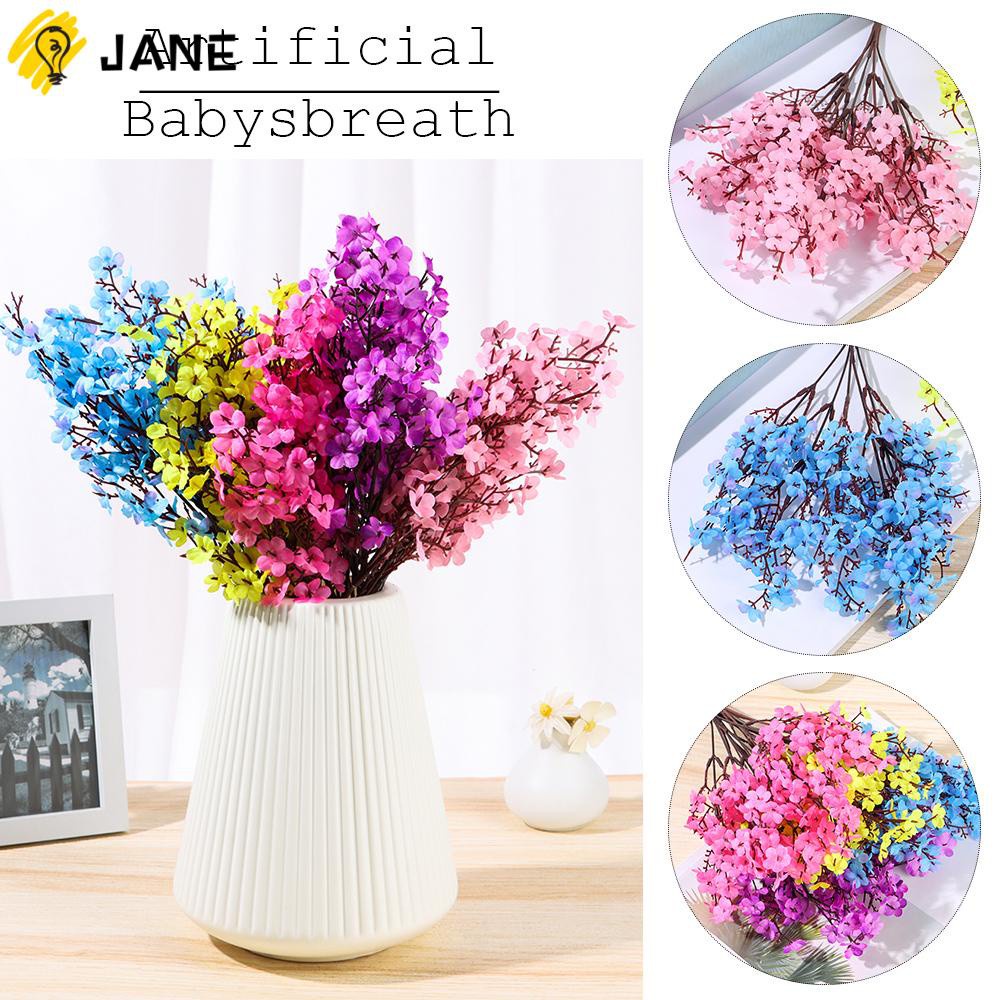 JANE Gift Silk Gypsophila Flowers Party Supplies Lifelike Plum Blossom Artificial Babysbreath Floral|Home Decoration Wedding Favor Bridal Bouquet Simulation Plants/Multicolor