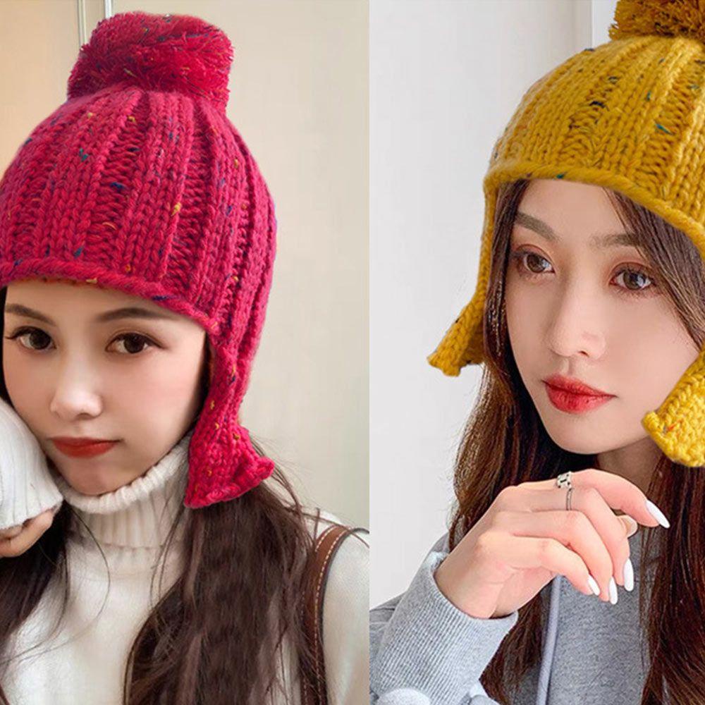 Mũ Beanie Dệt Kim Màu Trơn Dễ Thương Bảo Vệ Tai Cho Nữ