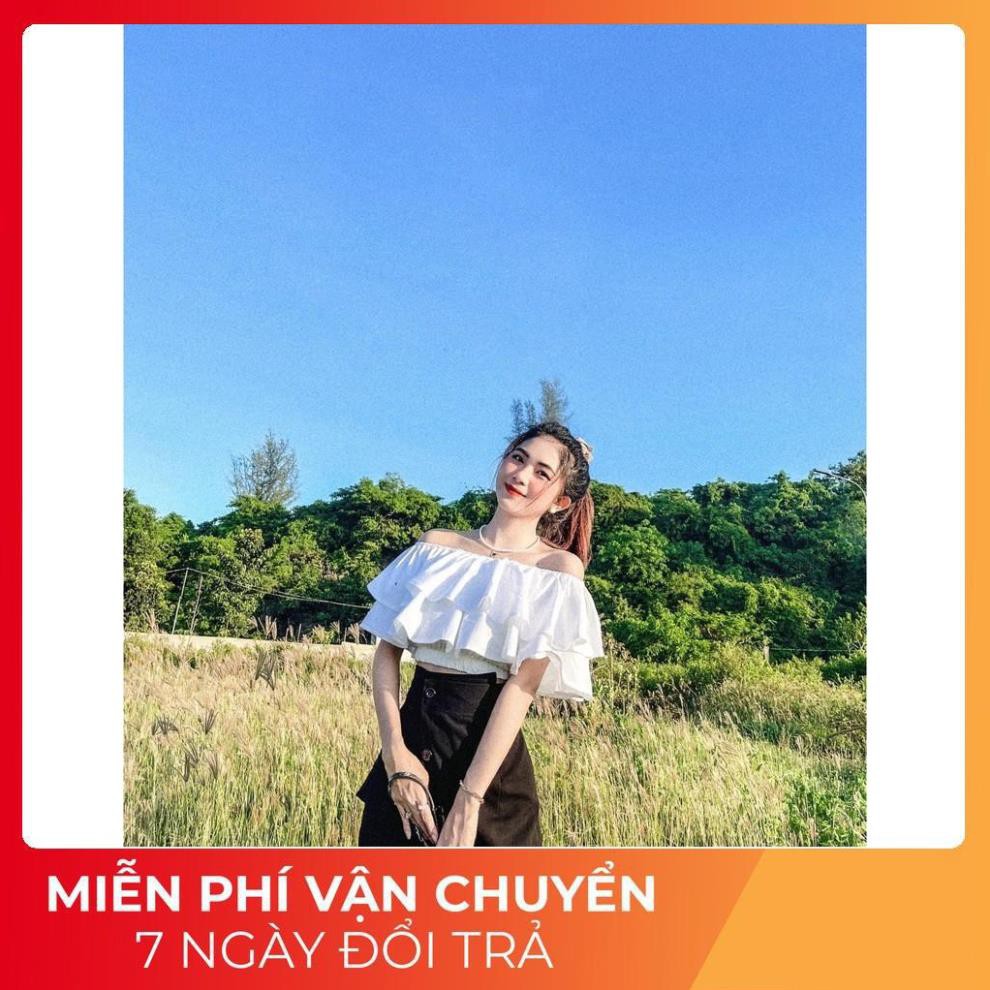 [ 𝐅𝐑𝐄𝐄 𝐒𝐇𝐈𝐏 ] Set Áo Trễ Vai Trắng Mix Chân Váy Cúc Lệch