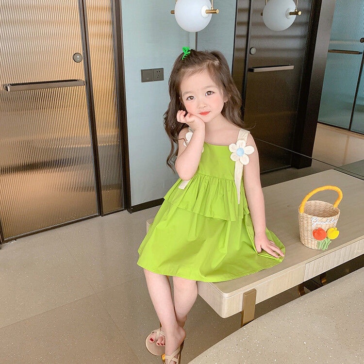 Đầm Công Chúa Mùa Hè Hai Dây Phong Cách Phương Tây Mới Cho Bé Gái
