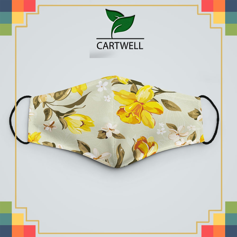 Khẩu trang cho nam nữ FLOWERS_1402 CARTWELL chất liệu polyester cotton 100% chống bụi in họa tiết 3d thời trang unisex