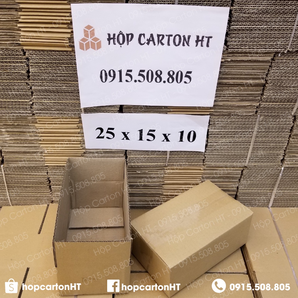 Combo 10 25x15x10 Hộp carton đóng hàng giá xưởng, thùng bìa giấy cod gói hàng tiện lợi