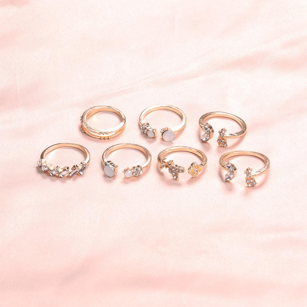 💝HY Thời trang mới 7 chiếc / bộ Nhẫn Vàng Màu sắc tối giản Bướm hoa Nhẫn nữ Trang sức Quà tặng