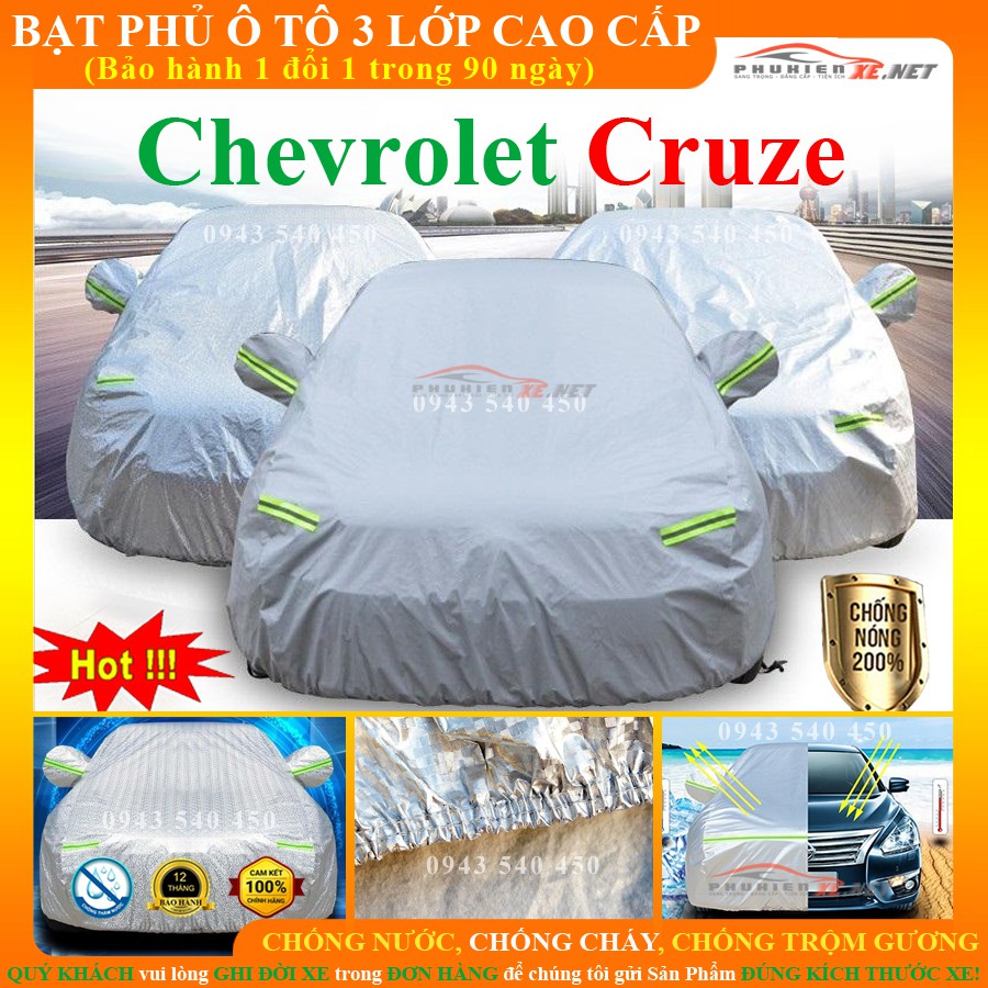 Bạt Phủ ô tô Chevrolet CRUZE Cao Cấp Cách Nhiệt, Chống Nước, Chống Trộm Gương hàng loại 1