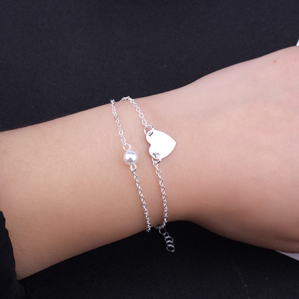 Vòng tay 2 lớp mặt trái tim đính đá/ngọc trai giả cho nữ