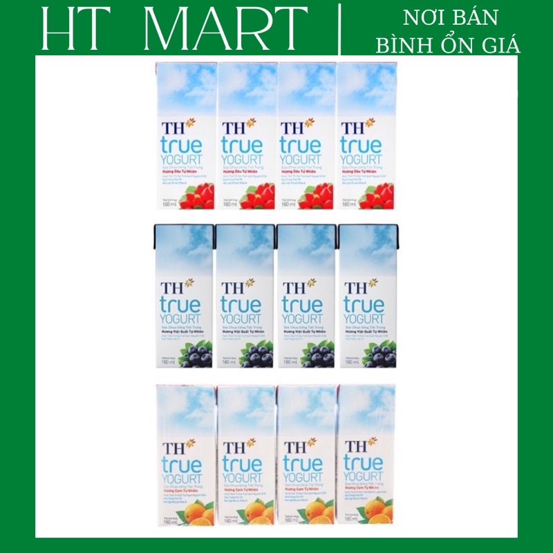 LỐC 4 HỘP SỮA CHUA UỐNG TIỆT TRÙNG TH TRUE YOGURT DÂU/ CAM/ VIỆT QUẤT 180ML