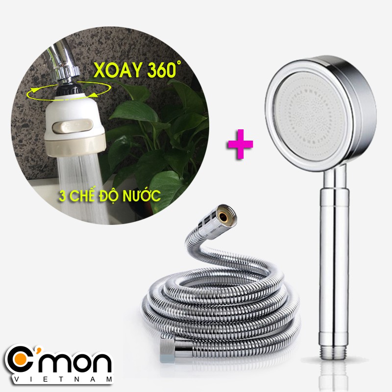 Combo Bộ vòi sen tăng áp C'MON TS-01 + Đầu vòi điều hướng tăng áp 360° với 3 chế độ nước C'MON DV-03