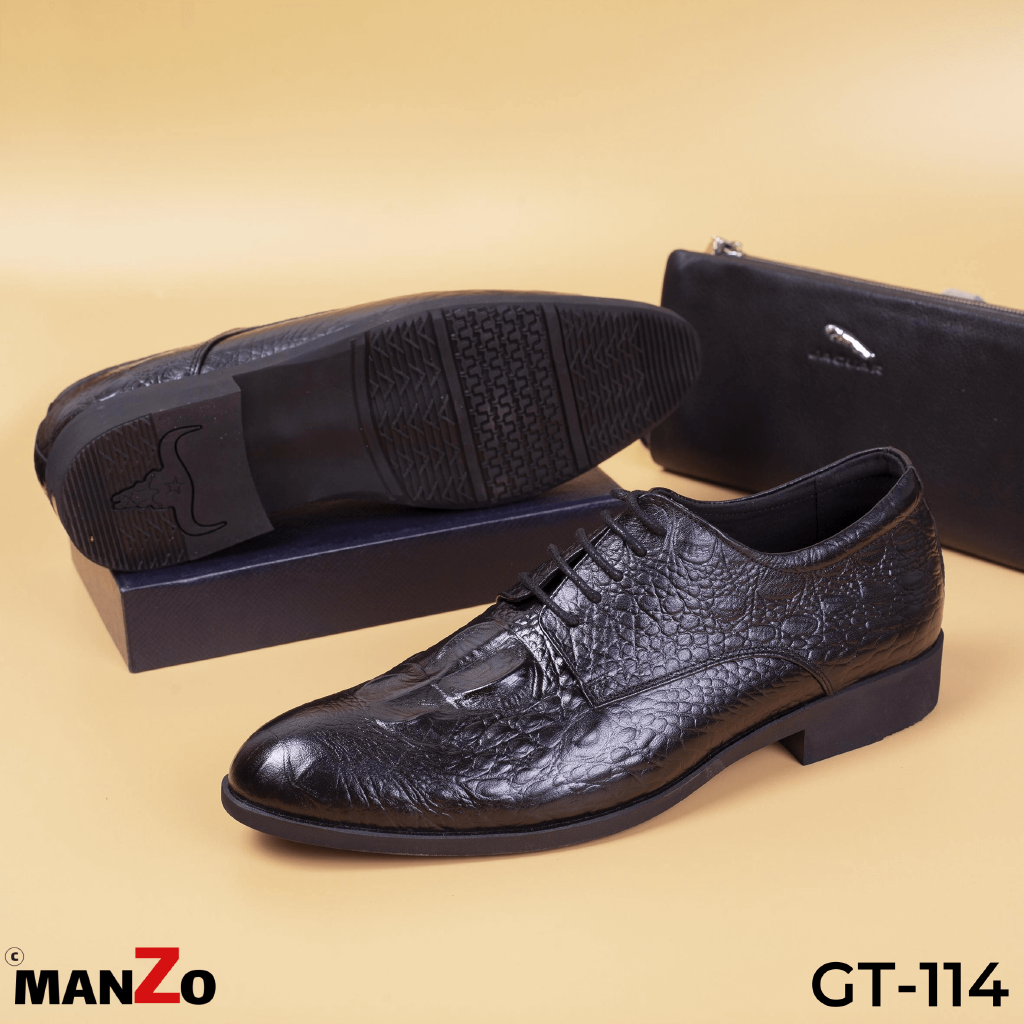 Giày Da Nam Cao Cấp Nhất Tại Manzo Store - Giày Da Bò Dập Vân Cá Sấu Cực Chất - Bảo Hành 12 Tháng – GT_114