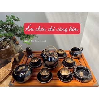 Bộ ấm chén men hoả biến vẽ viền vàng bát tràng- bộ trà cao cấp