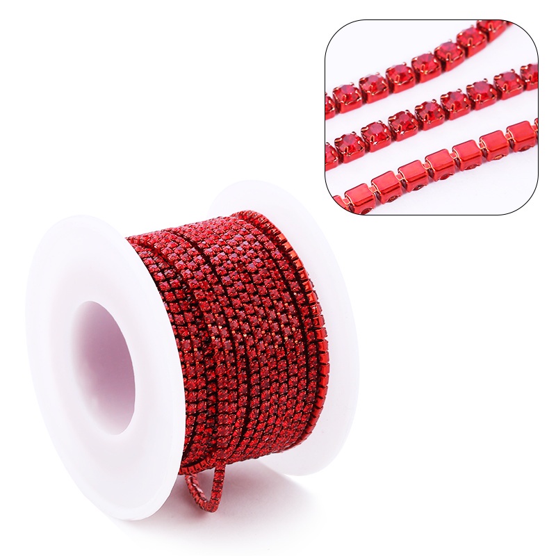 Dây Xích Đính Đá Pha Lê Lấp Lánh Màu Trơn 2Yards Dùng Trang Trí Thủ Công DIY