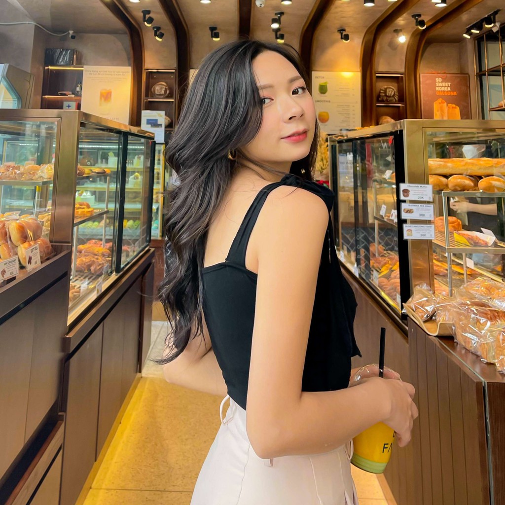 Áo hai dây cúp ngực buộc nơ bản to thiết kế T-Ju chất thun co giãn cao cấp dáng croptop | BigBuy360 - bigbuy360.vn