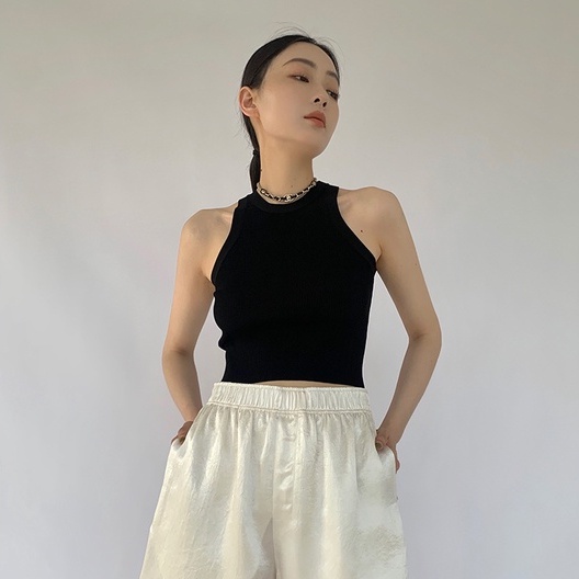 Áo dệt kim ZHELIHANGFEI sát nách dáng ngắn thời trang trẻ trung