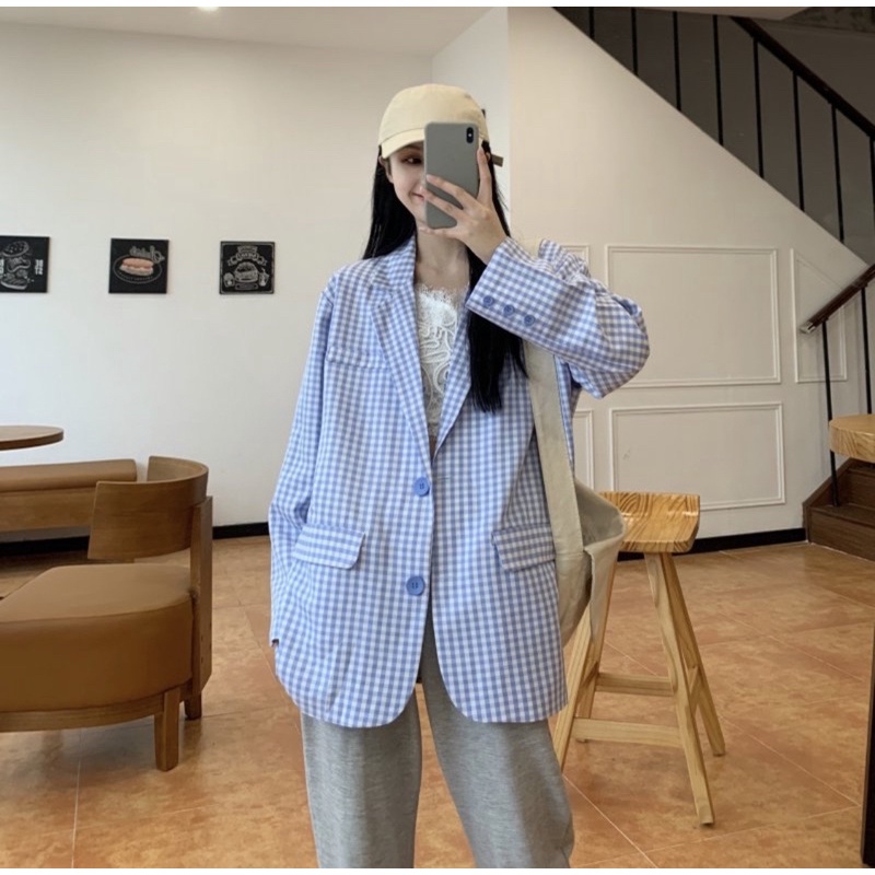 Áo Blazer Sọc Caro Rộng Thanh Lịch Màu Sắc Xinh Xắn Cho Nữ | BigBuy360 - bigbuy360.vn