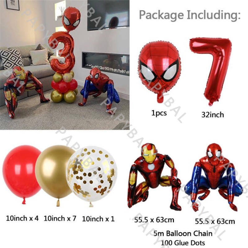 Set 18 Bong Bóng Hình Người Nhện 3D 32 Inch Trang Trí Tiệc Sinh Nhật Cho Bé