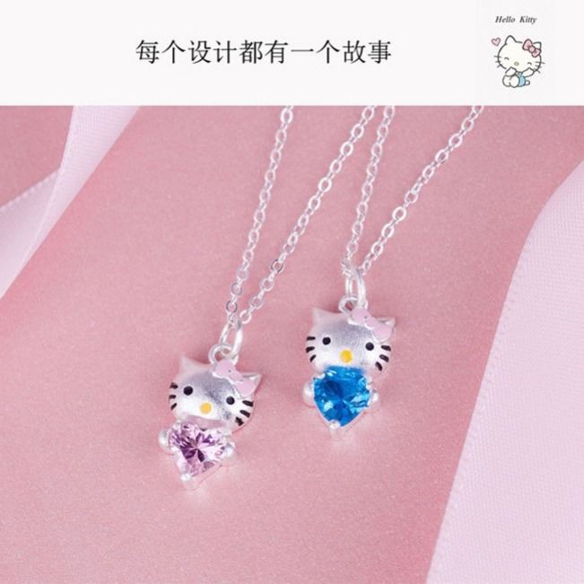 Dây Chuyền Mạ Bạc Mặt Hình Hello Kitty Đính Đá Pha Lê Xinh Xắn