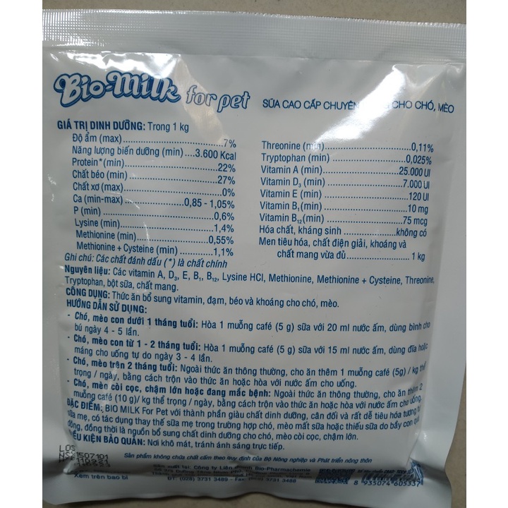 Sữa cao cấp dành cho Chó Mèo Bio Milk 100 gam