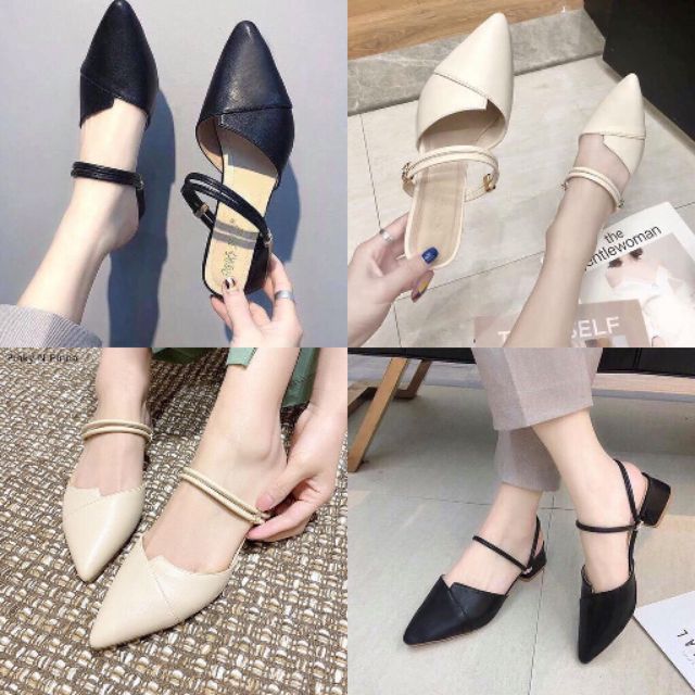 Free ship Giày cao gót / sandal cao gót mũi nhọn 2 quai ngang xinhhh