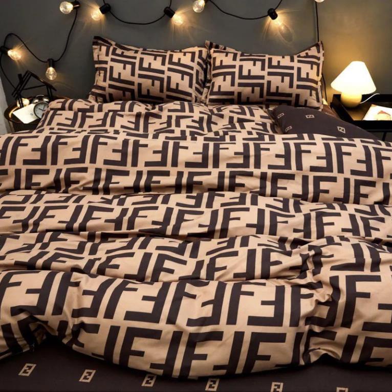 Bộ chăn ga gối thương hiệu fendi combo 4 món chất liệu contton poly đủ kích thước 1m6 1m8 2m2