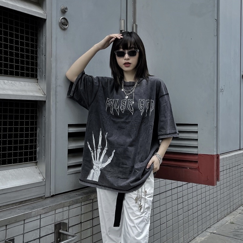 Áo phông FALSE GOD chất liệu vải wash form oversize