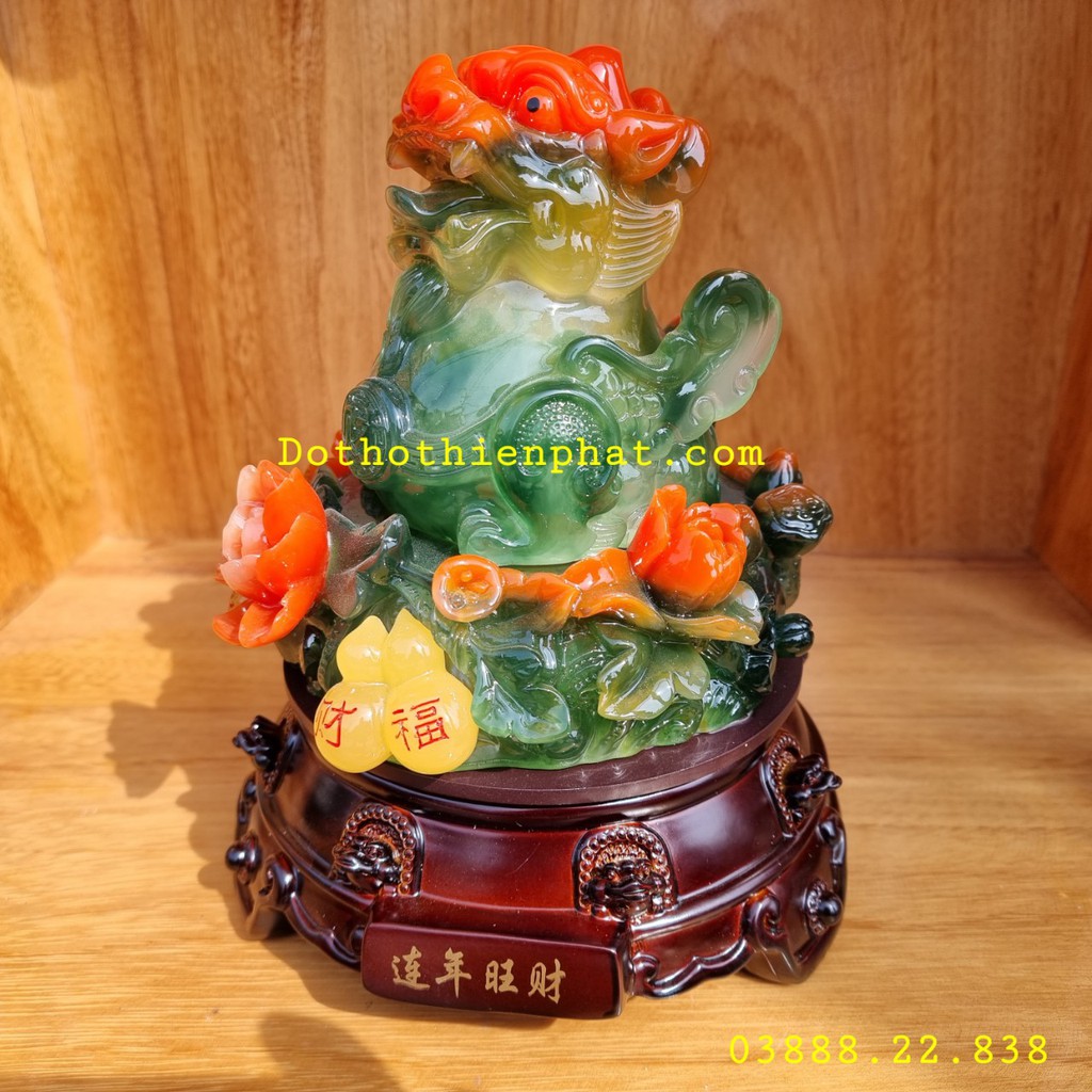 Tỳ Hưu phong thủy xoay hồ lô cao 19cm màu xanh loại 1