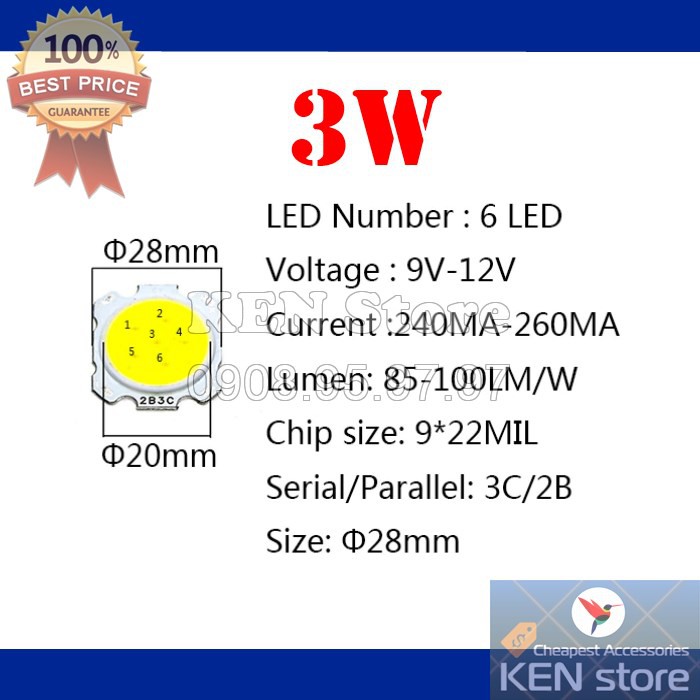 Bóng led 3W 5W 7W 10W 12W 15W đường kính 28mm