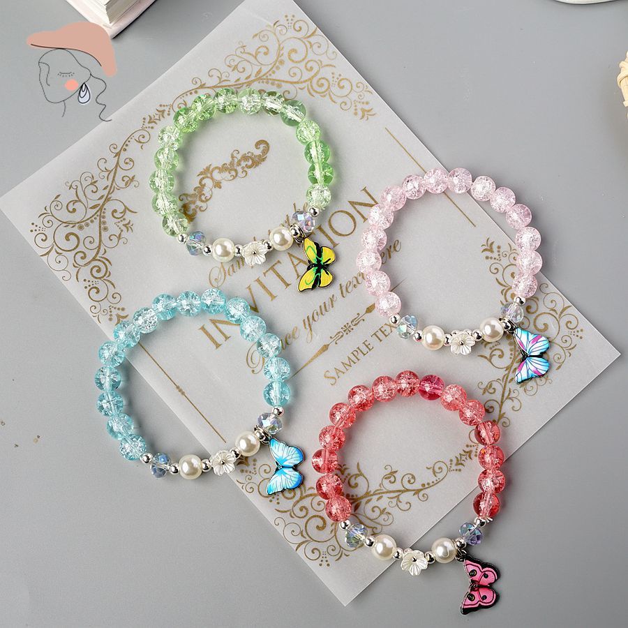Vòng Tay Xâu Hạt Pha Lê Hình Bướm Dễ Thương Thời Trang Cho Nữ