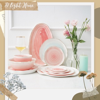 Bộ sưu tập bát đĩa sứ cao cấp vân màu hồng pastel 20 món