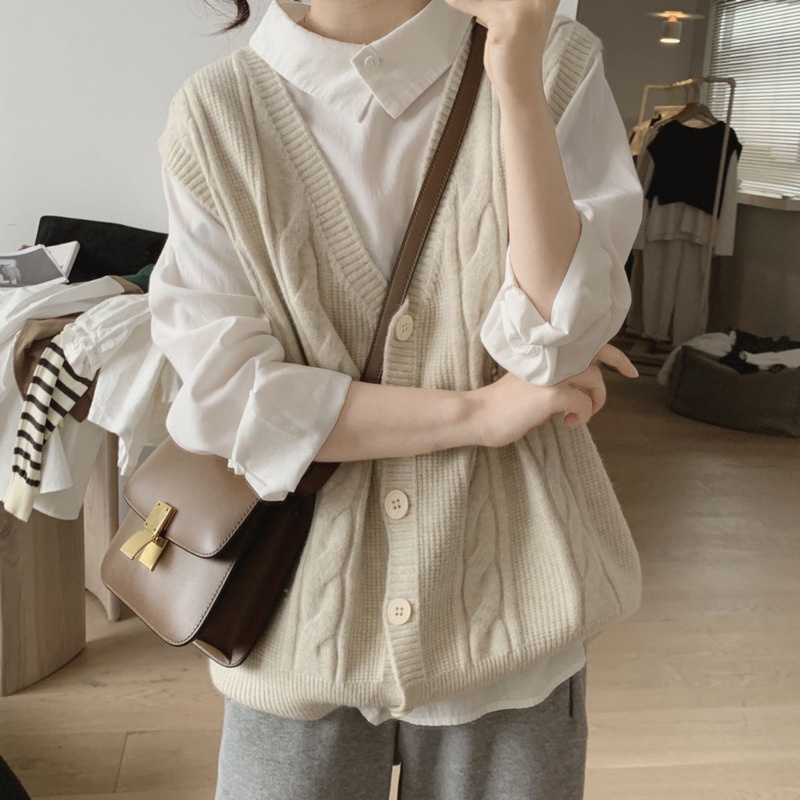 Áo Sweater Dệt Kim Sát Nách Dáng Rộng Màu Trơn Kiểu Hàn Quốc Thời Trang Mùa Thu Năng Động