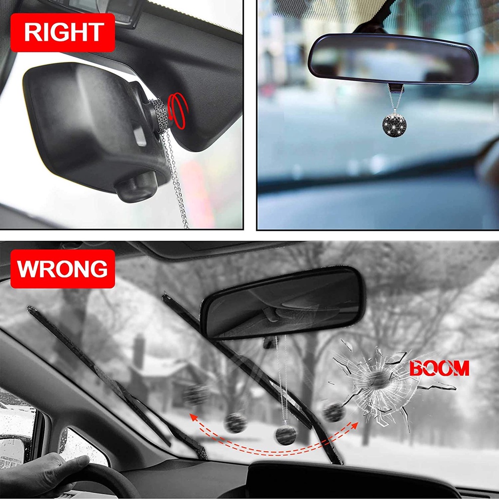Phụ Kiện Quả Cầu Pha Lê Lấp Lánh Treo Trang Trí Gương Chiếu Hậu Xe Hơi