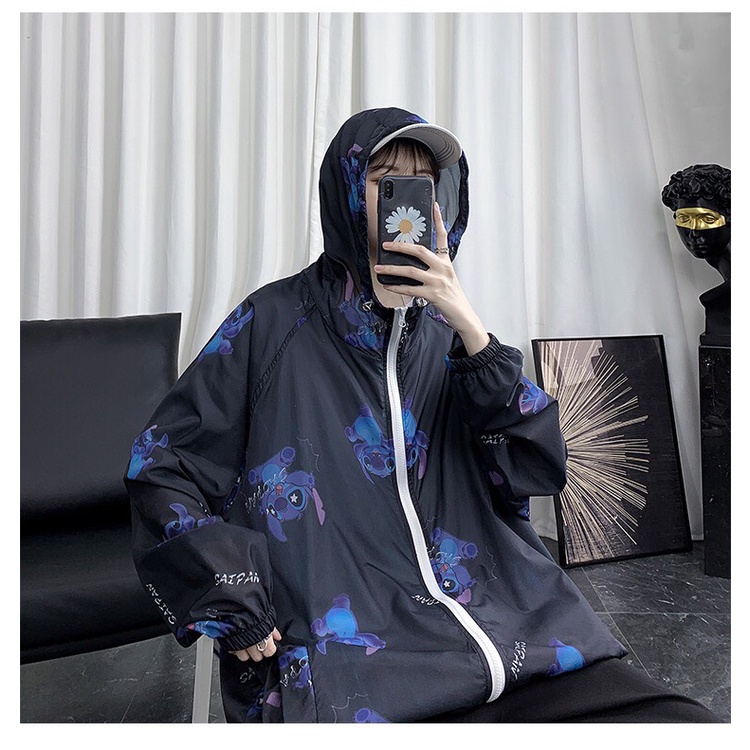 Áo Khoác Dù Nam nữ In 3D STITCHS chất dù 2 lớp thiết kế dây kéo phối nón cực đẹp (tay bó dây rút)