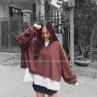 ÁO LEN CROPTOP NÂU MIX ÁO TRẮNG