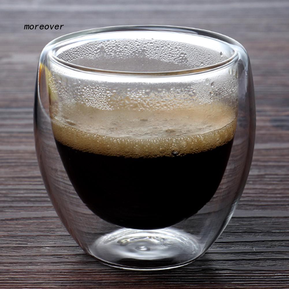 MORE☼6Pcs 80ml Double-wall Insulated Clear Glass Cup Hot Espresso Coffee Tea Mug