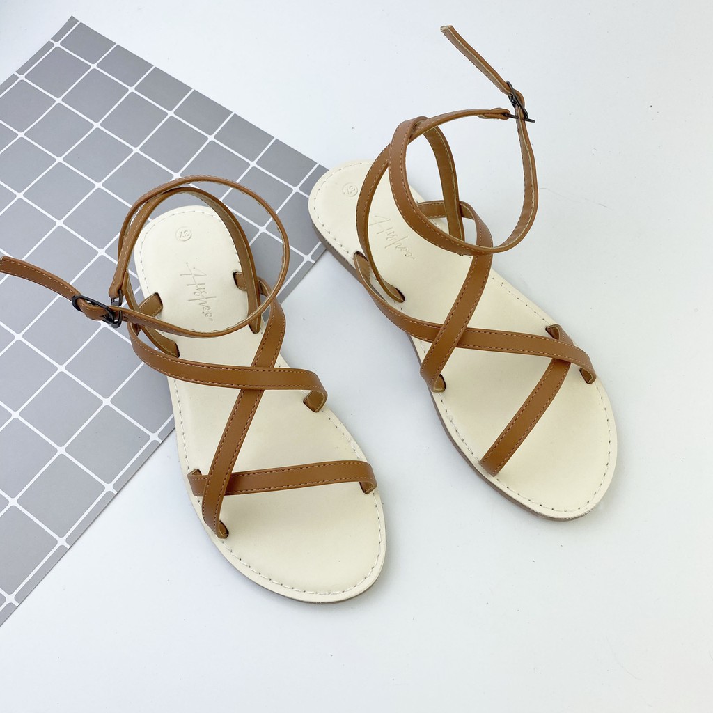 Sandal nữ đế bệt quai dây mảnh 1cm thời trang đi biển có Bigsize chính hãng HISHOO S008