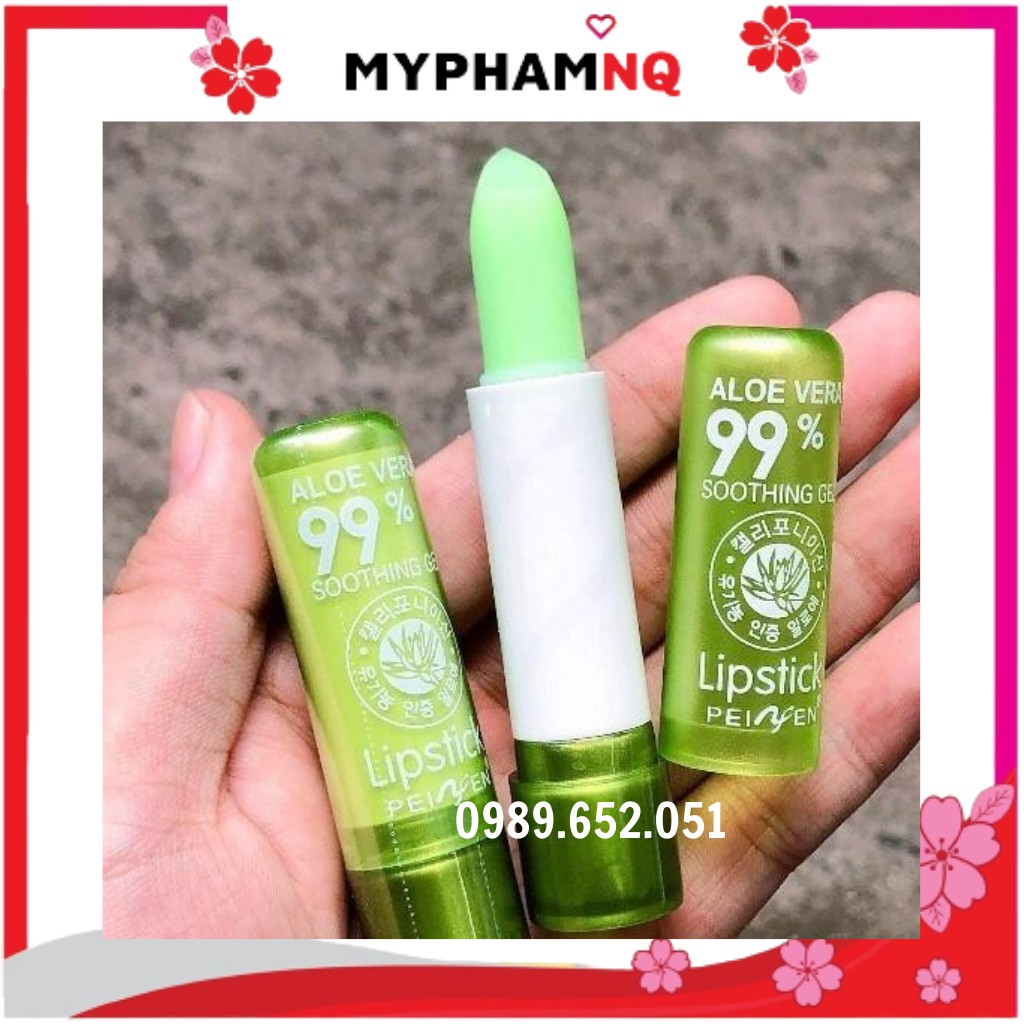 Son Dưỡng Nha Đam Aloe Vera 99% Màu Tự Nhiên Lâu Trôi Có Tính Năng Đổi Màu Môi 3.5g - MyphamNQ