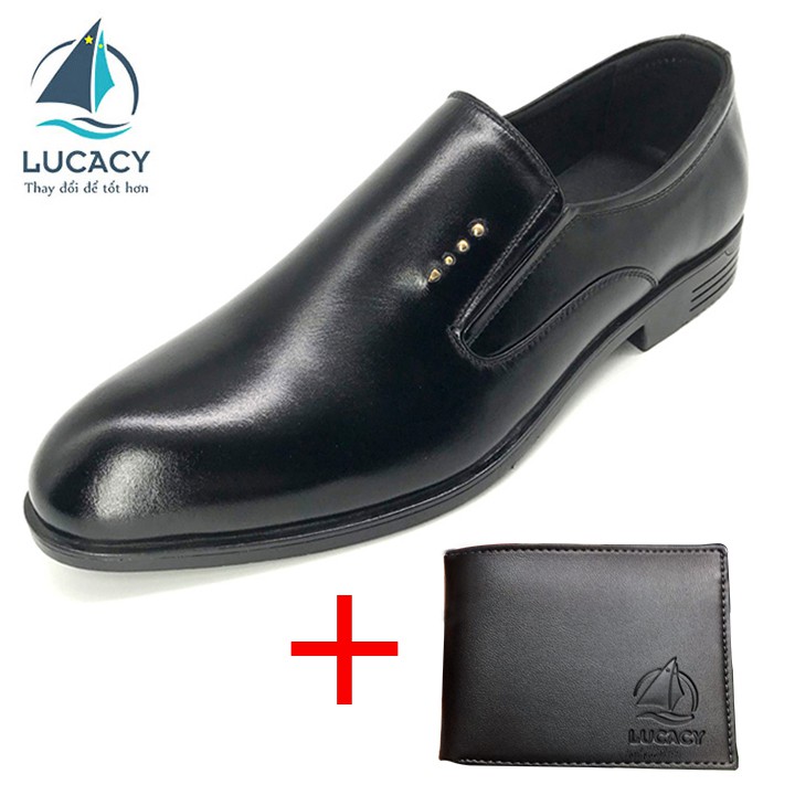 Combo giày lười công sở nam da bò N103M + 1 ví da LUCACY