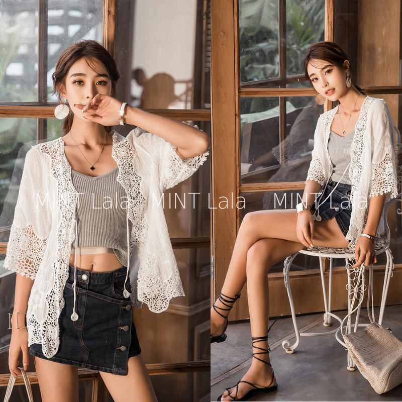 Áo Khoác Kimono Đi Biển Cho Nữ Thiết Kế Buộc Dây Đẹp