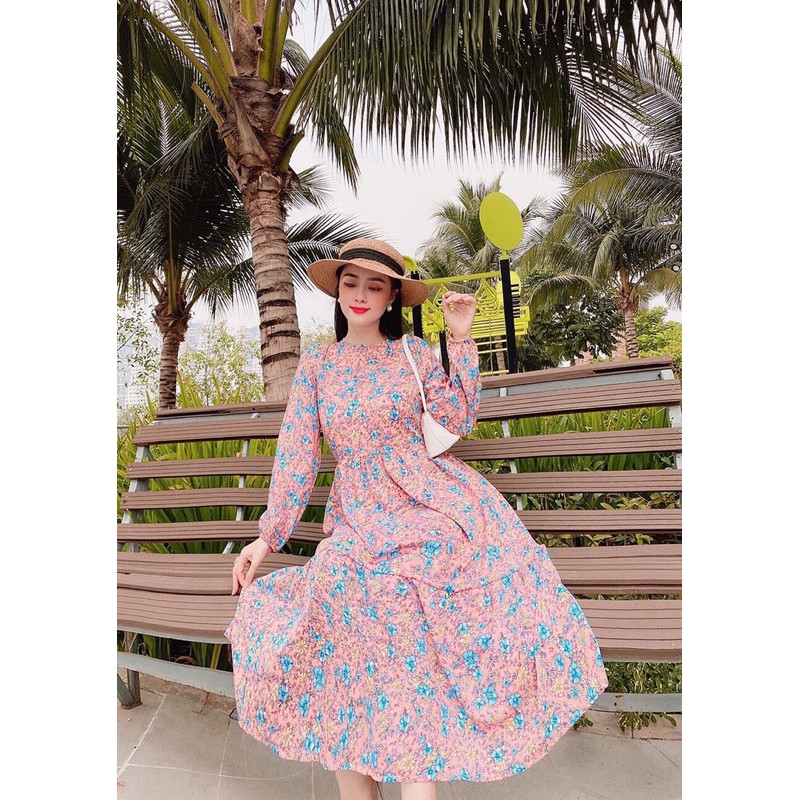 Đầm maxi 🌺Freeship🌺 Đầm maxi hoa nhí dáng vintage tay dài 4 màu dễ thương | BigBuy360 - bigbuy360.vn