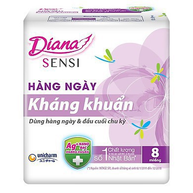 Băng vệ sinh Diana hàng ngày kháng khuẩn siêu thấm ( màu trắng 8 miếng )