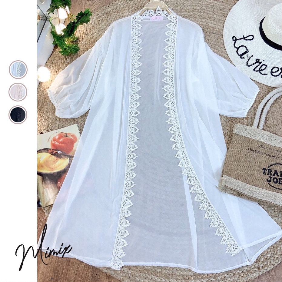 Áo khoác cardigan Kimono dáng dài viền ren MIMIX BC5135