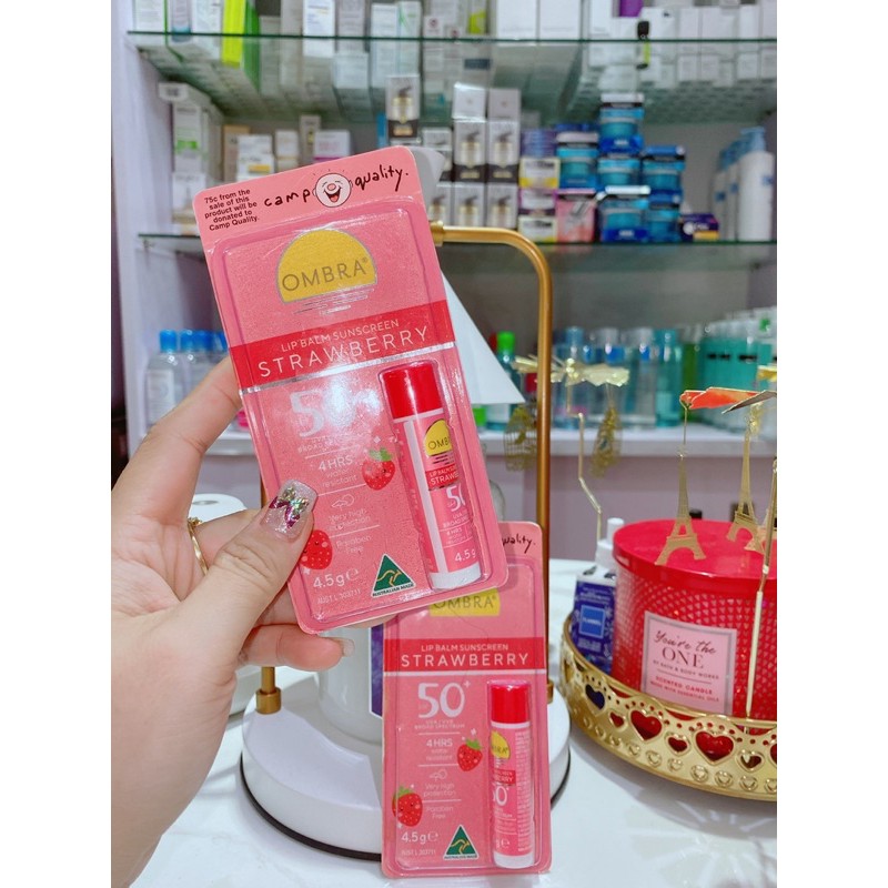 SON DƯỠNG MÔI CHỐNG NẮNG CAO OMBRA HƯƠNG DÂU SPF50+