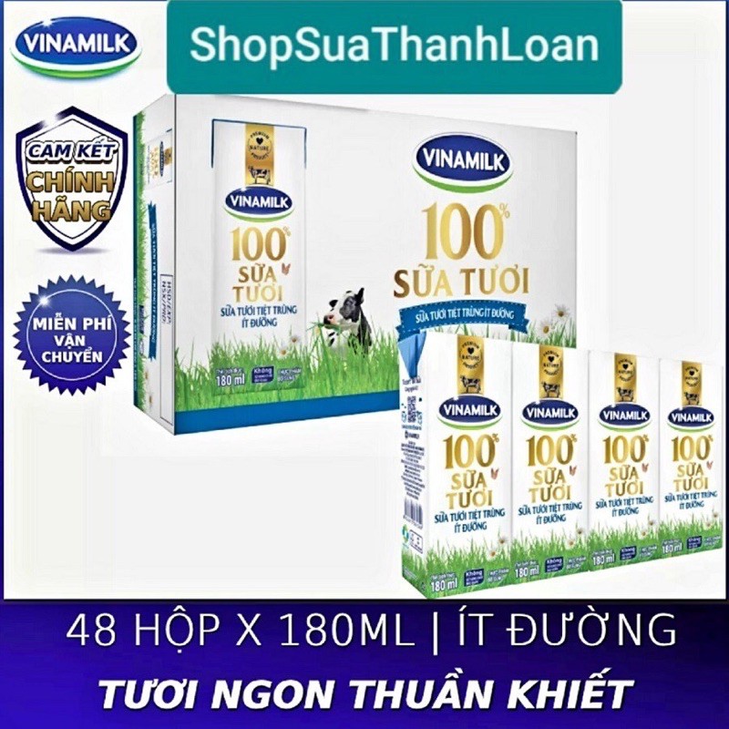 THÙNG 48 HỘP SỮA VINAMILK ÍT ĐƯỜNG HỘP 180ml